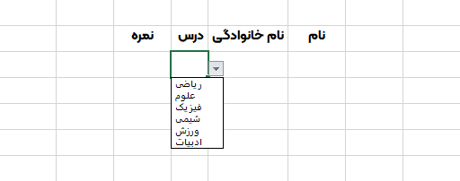 ایجاد لیست در اکسل