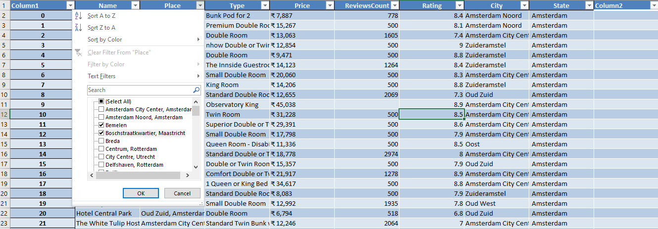 فیلتر ستون در اکسل فیلتر ستون در اکسل